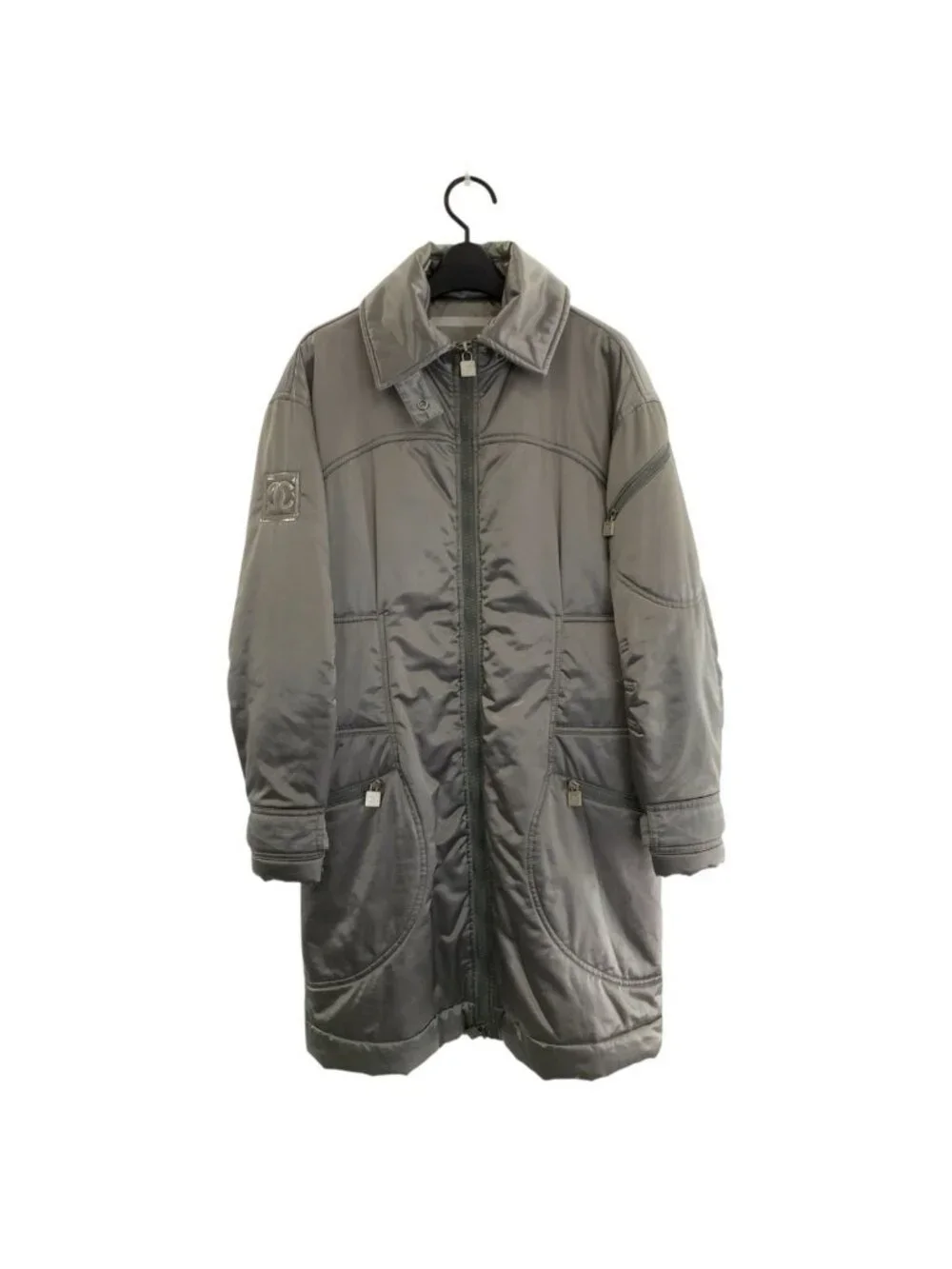 Chanel Sports Line CC Logo Gray Silver Down Coat Zip Upcoat